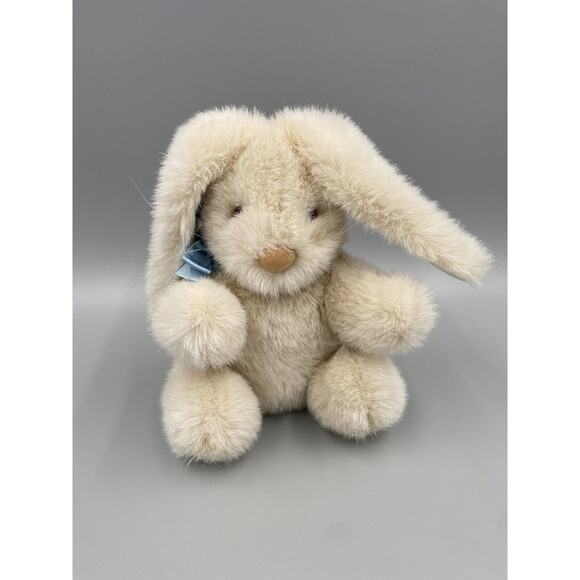 Vintage Applause 8” Beige Bunny Rabbit Plush Stuffed Animal W/ Blue Ribbon Bow - Picture 1 of 8